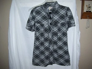 Ladies Vintage top by Eyelash Couture in size medium, gray and black plaid, cute - Picture 1 of 5