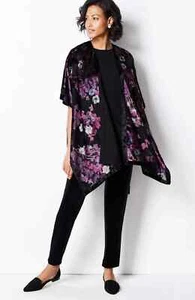 NWT J. Jill Purple Black Floral Velvet Burnout Sheer Kimono Cardigan One Size - Picture 1 of 4