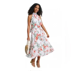 New Calvin Klein Womens Floral Print Chiffon Easy Fit & Flare Long Dress Size 4 - Picture 1 of 8