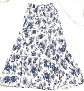 Cupcakes and Cashmere Women's White Blue Floral Linen-Blend Skirt - Size Small - Picture 1 of 2