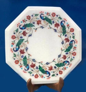 12" Marble corner end table top semi precious stones handmade inlay work - Picture 1 of 1