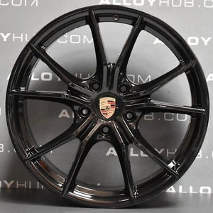LLANTAS DE ALEACIÓN NEGRAS GENUINAS PORSCHE 911 991 CARRERA S4 5 RADIOS BRILLANTES X4 - Imagen 1 de 3