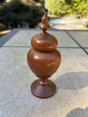 Small Turned Cherry Wood Pedestal Lidded Jar Vase Signed - Image 1 of 4