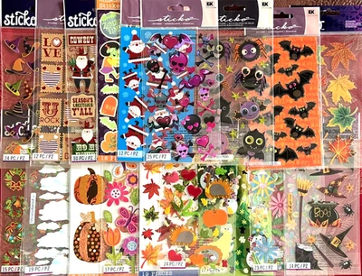#881 - LOT OF 18 STICKO STICKERS - SOME RARE - HALLOWEEN CHRISTMAS FALL & MORE - Image 1 of 3