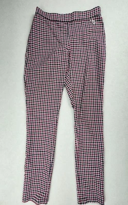 Calça Tommy Hilfiger Feminina Tamanho 8 Preppy Vermelha Preta Tartan Xadrez Calça Elástica - Imagem 1 de 4