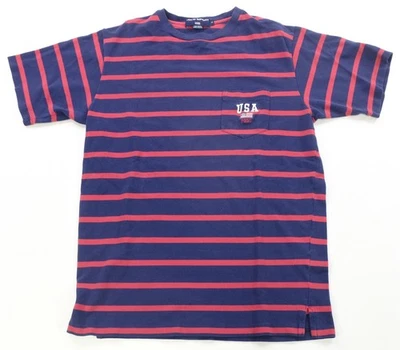 Редкая винтажная футболка поло SPORT Ralph Lauren с надписью карман с флагом США в полоску 90-е L - Изображение 1 из 4