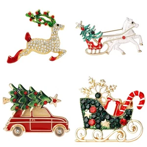 Christmas Sleigh Brooch – Enamel, Rhinestone, Festive Gift Pin - Picture 1 of 30