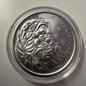 Feliz Navidad Papá Noel 1 oz plata .999 redondo copos de nieve blancos 2021 m6 - Imagen 1 de 2
