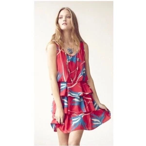 Vestido de seda Anthropology Sarah estampado tropical con volantes en capas sin mangas - Imagen 1 de 7