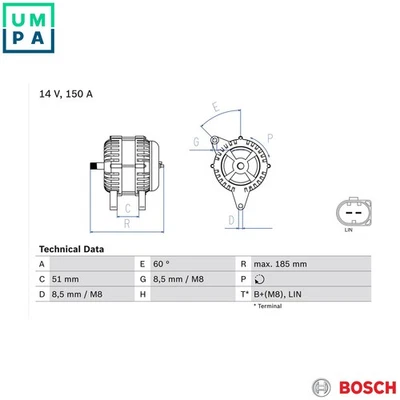 ALTERNATOR 0 986 048 380 FOR FORD MONDEO/IV/Turnier S-MAX GALAXY FFWA 1.8L 4cyl - Image 1 of 4