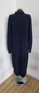 Boden navy jumper dress size 12 high neck long length ribbed knit wool blend - Picture 1 of 7