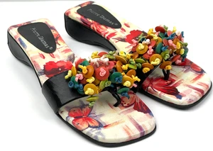 Sandalias Pierre Dumas Florales Bornadas con Botones Talla 7M Usadas - Imagen 1 de 11