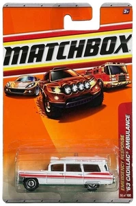 New white 2009 Matchbox #56/100 Emergency Response #8/8 '63 Cadillac Ambulance - Picture 1 of 3