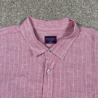 UNTUCKit Shirt Mens 3XL Classic Fit Pink 100% Linen Short Sleeve Zabaco - Image 1 of 4