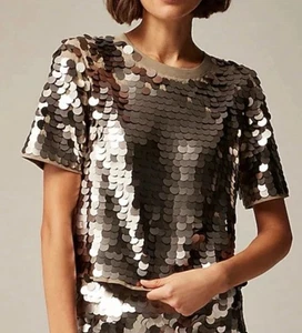 168 $ J. Crew Collection glitzerndes leicht reflektierendes Pailletten Gr. M Baumwolle T-Shirt Neu mit Etikett - Bild 1 von 9