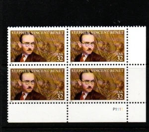 US Stamps #3221  32 cent Stephen Vincent Benet Plate Block of 4 stamps - Picture 1 of 1