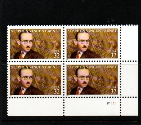 US Stamps #3221  32 cent Stephen Vincent Benet Plate Block of 4 stamps - Image 1 of 1