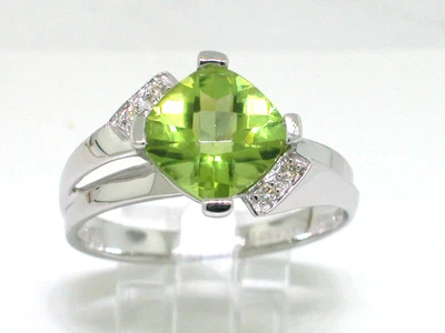 Peridot Ring 585 Weißgold 14Kt Gold natürlicher Peridot   4 Brillanten - Bild 1 von 4