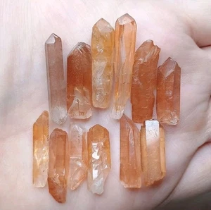 12 Unusual Tangerine Quartz Pieces Natural Unpolished Crystal Gemstone Points - Picture 1 of 5