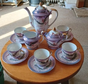 Japanese Dragon Antique Hand Painted Litophane Luster Marked Foreign Tea Set - Picture 1 of 13