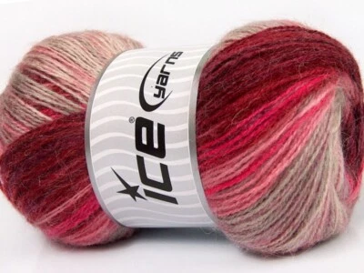 Angora Active 58019 Rosa Rojo Borgoña Gris Taupe Hilos de Hielo Rayas 100gr 546yds Foto 1 de 4