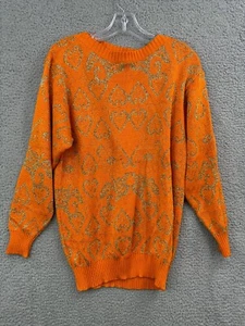 VINTAGE SD Sergio PULLOVER Made in Italy Rundhals Glitzer Party Orange Herzen - Bild 1 von 10
