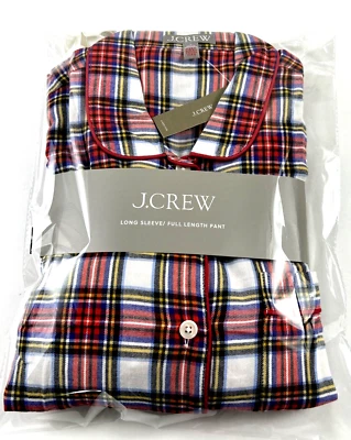 全新 J.CREW XL 码女式睡衣裤套装白色红色格子拉丝斜纹布 $118 — 第 1/4 张图片