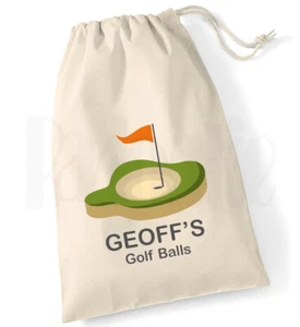 Personalised Golf Ball Bag Drawstring Cotton Canvas Bag - Picture 1 of 1