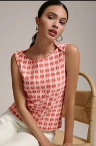 Anthropologie Maeve Mina Boatneck Top Sleeveless Shirt Pink Geometric Boho Small - Picture 1 of 7