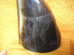 ak-moose-117) GENUINE MOOSE HOOF Humpback Whale etched Alaskan Eskimo art signed - Picture 1 of 3