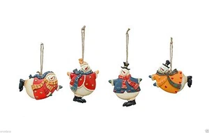 Set Of 4 Christmas Tree Ornament Wood and Resin Flying Snowman Christmas Decor - Picture 1 of 1