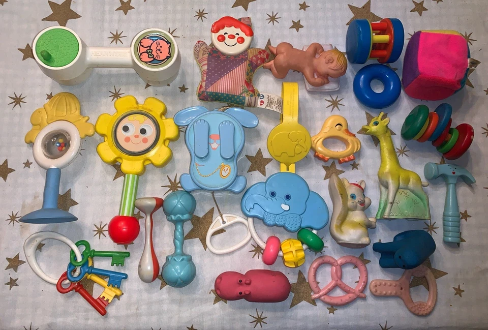 Vintage Lot Of 70’s 80’s Baby Rattles, Keys, Teether  Plastic Toys Fisher Price - Image 1 of 4