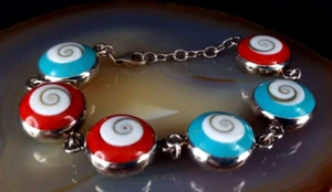 Armband Silber 925 Türkis Achat Muschel - außergewöhnlich & plakativ - Bild 1 von 9