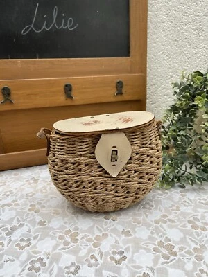 Ancien Sac À Main Panier Tressé Style Panier De Pêche Vintage - Photo 1/4