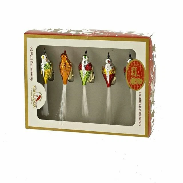 Kurt S. Adler C1929 Early Years Glass Bird Clip On Ornament Set - 5 Piece