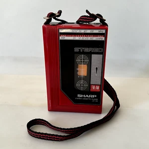 Vintage SHARP JC-25E(R) Portable Stereo Cassette Player AM FM Radio Red w/ Strap - Picture 1 of 14