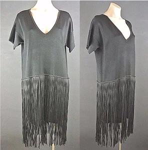 French Connection Black Dress 8/M Fringe sheath Cocktail Formal NWT Knit - Picture 1 of 6