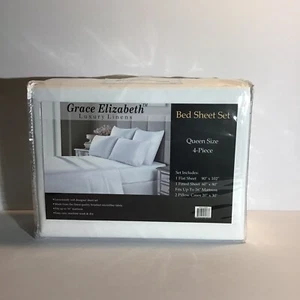 Grace Elizabeth Queen Bettwäsche Set weiß 4-teilig 1 flach, 1 Spannbetttücher & 2 Etuis - NEU - Bild 1 von 2