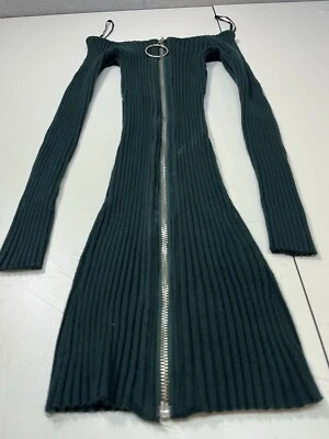 Mini Vestido Forever 21 Tejido Elástico Verde Contorno Corporal Pequeño Acanalado Cremallera Completa Foto 1 de 4