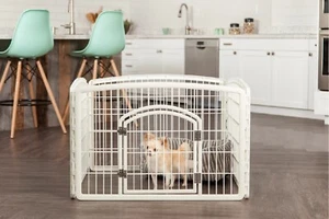Exercise Pen With Door White Small Plastic 4 Panel Portable Dog Puppy Playpen - Picture 1 of 7