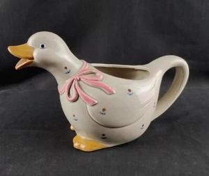 1970 Stoneware Duck Water Pitcher/Lg Otagiri Petit Rose Creamer-EUC-9.25"L Vtg - Picture 1 of 9