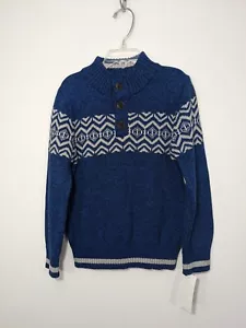 $40 NWT Oshkosh B'gosh Blue Sweater Boys Cotton Geometric Size 5 - Picture 1 of 8