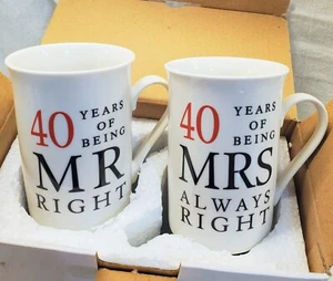 NIB 40th Anniversary GIFT Funny Mr Right & Mrs Always Right Tea Cup Coffee Mug - Picture 1 of 6