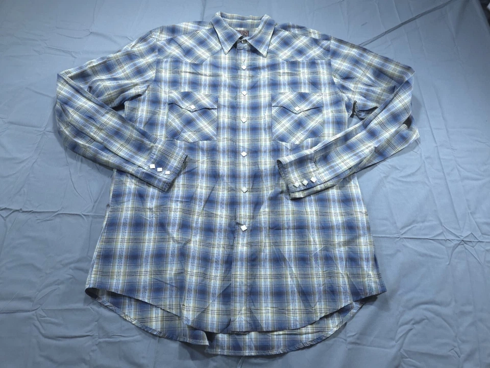 Camisa Vintage Lucky Brand Para Hombre Grande Azul Perla Diamante Vaquero Occidental Foto 1 de 4