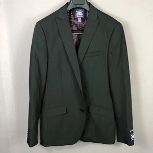 SAVILE ROW CO Brixton Black Solid Peak Lapel Skinny Fit Suit Jacket Sz 40L - Picture 1 of 8