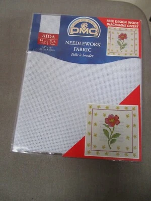 DMC-BLUE-14 COUNT-14X18"-COUNTED CROSS STITCH FABRIC-FREE FLORAL  DESIGN - Image 1 of 2