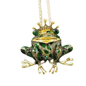 Nuevo Encantador Collar Colgante Rana Verde con Brillantes Estrás. - Imagen 1 de 4