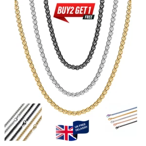 18"-26" Square Rolo Chain Necklace Stainless Steel Round Box Men Women Jewelry - Picture 1 of 32