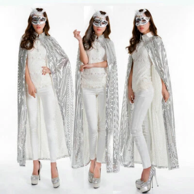 1 X Lady Sequin Long Cape Open Front Cloak Party Festival Costumes Outwear Cloak - Image 1 of 4