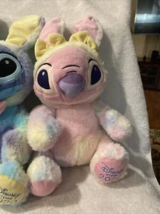 Disney Store 2020 Lilo&Stitch Tie Dye Easter Bunny Rabbit Plush Animal Pair (2) - Picture 1 of 10